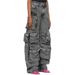 Aria Basics European American Women's Clothing On : Smoky Gray Patchwork Multi-pocket Cargo With A Street-style Washed And_ecoleips.com