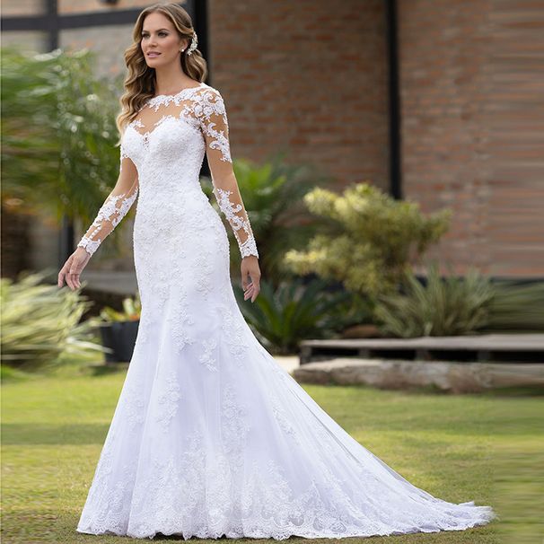 Women's Clothing Wedding Dress Fishtail Style New Dress Slim Sexy Long Sleeves Backless Wedding Exclusive_ecoleips.com