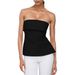 European And American Women's Summer Solid Color Casual Lapel Strapless Backless Slim Fit T-Shirt Top Y2K Style with Slit_ecoleips.com