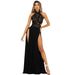 Women Glamour Long Dress Delicate Lace Detail, Sexy Open‑Back Design & Bold High Side Slit_ecoleips.com