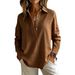 Women's Solid Color Casual Loose Top Shirt V Neck Single Breasted Long Sleeve 2026 Europe & America New_ecoleips.com