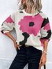Women's Floral Jacquard Sweater – Oversized Long Sleeve Knit Top In Red/Wine/Pink/Blue (S-XL) | Cozy & Stylish_ecoleips.com