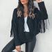 Women's Slim Fit Faux Suede Fringe Jacket Short Length Long Sleeve Tassel Details Black Rust Beige Pink White Brown Camel S-XL_ecoleips.com