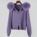 Women's Clothing Zipper Real Fox Fur Collar Hooded Cardigan Tops Jacket Women High End Spring And Autumn_ecoleips.com