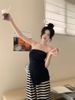Summer Hot Girl New Women Irregular Strapless Split Vest Top Casual Striped Wide-Leg Pants Two-Piece Set_ecoleips.com