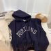 European American Style Real Shot Hooded Sweatshirt Vest For Women With Letter Embroidery, Made Of Thin Composite_ecoleips.com