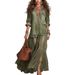 Women's Retro Lapel Faux Denim Long Dress With Pockets_ecoleips.com