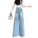 Plus-size Women's Wide-leg Jeans, Summer Thin Light Blue 2025, High-waisted, Slimming, Drapey, Loose Straight-leg_ecoleips.com