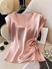 Women's Clothing Solid Color Satin Short Sleeve T-Shirt V Neck Top Thin And Stylish Slim Fit Summer_ecoleips.com