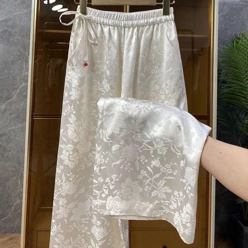 Women's Lace-up Elastic Waist Drapey Wide Leg Pants_ecoleips.com