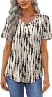 OFEEFAN T Shirts For Women V Neck Dressy Casual Blouses Puff Short Sleeve Summer Tops Loose Fit_ecoleips.com
