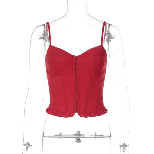 New European American Ins-style Street Fashion Solid Color Sexy Slim-fit Camisole With Patchwork, Button Details, And_ecoleips.com