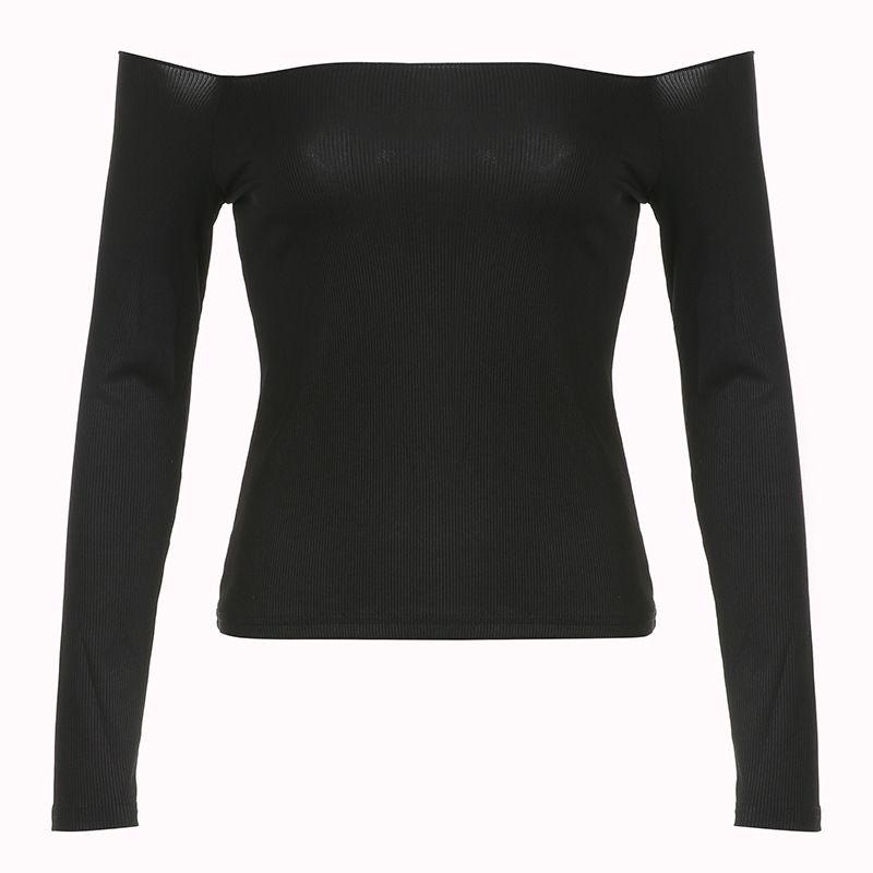 Basic Simple Solid Color off Shoulder T-Shirt Elegant New Style Youthful Slim Fit Top for Women in Stock_ecoleips.com