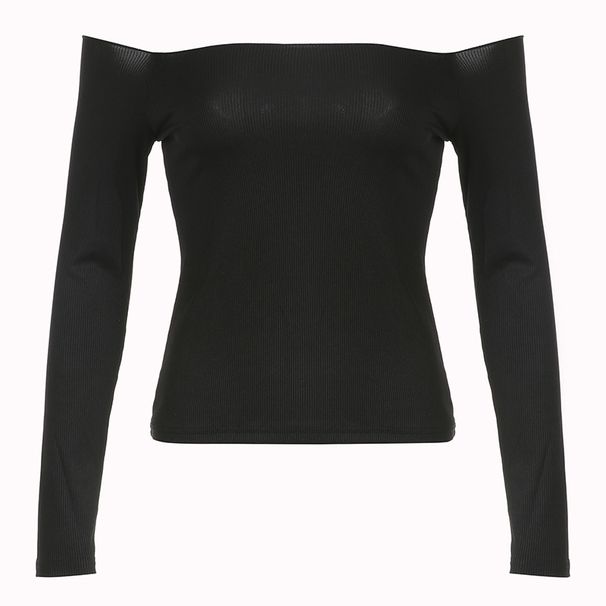 Basic Simple Solid Color off Shoulder T-Shirt Elegant New Style Youthful Slim Fit Top for Women in Stock_ecoleips.com