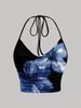 Tie-dye Print Halter Top For Women Summer Y2K Clothes Sexy Backless Drape V-neck Crop Top Streetwear_ecoleips.com