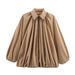 Women's Puff Sleeve Aviator Jacket, Oversized Batwing Boho Style Coat, Lightweight Spring Fall Outerwear_ecoleips.com