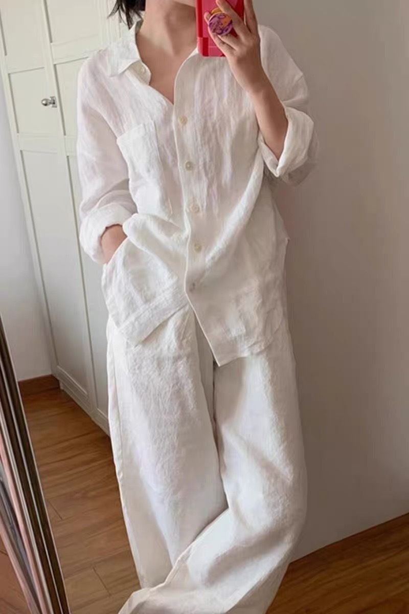 White Cotton-linen For Women, Spring/summer Korean Style, Loose, Casual, Long-sleeved, Sun-protective Shirt Jacket_ecoleips.com
