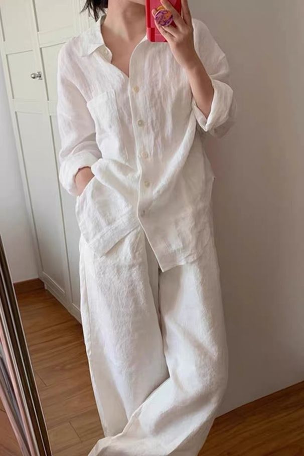 White Cotton-linen For Women, Spring/summer Korean Style, Loose, Casual, Long-sleeved, Sun-protective Shirt Jacket_ecoleips.com