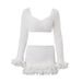 Women's Ruffled Skirt Set With Push Up Bralette Long Sleeved Top Sexy Temperament_ecoleips.com
