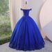 Blue Evening Gown For Adults New Style Off Shoulder Ballroom Skirt Catwalk Art Exam Hostess Colorful Gauze Dress Women_ecoleips.com