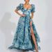Elegant Porcelain Print Puff Sleeve Floral Dress Strapless High Waist Luxury Evening Gown Party Formal Dinner Cocktail Dress_ecoleips.com