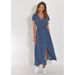 Summer V Neck Printed Dress Women's Tie Waist Casual Maxi Dress_ecoleips.com
