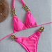 Women's Clothing Sexy Bikini Swimsuit With Large Gold Chain Accessories And Straps, Solid Color Two Piece Swimsuit_ecoleips.com