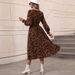 Autumn/Winter Women's Leopard Print Printed Belted Long-Sleeved Dress With Wide Skirt_ecoleips.com