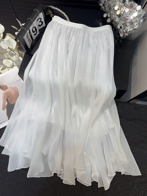 K Western Style Slimming Umbrella Skirt, New High-end Flowing Mesh Skirt, High Waist A-line Skirt. No Accessories_ecoleips.com