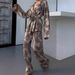 Brown Comfortable Long Sleeve Robe Pants Set, Wearable Outside, Two-Piece Pajamas, European And American Autumn New_ecoleips.com