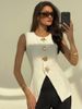 Women's Artistic V Neck Vest Loose Fitting Versatile Waist Cinching Top New Casual Outerwear_ecoleips.com