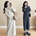Autumn Winter New Korean Fashion Braided Half High Zipper Turn-Down Collar Knitted Maternity Dress_ecoleips.com