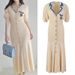 Women's Clothing New French Puff Sleeve Short Sleeve V Neck Knitted Dress_ecoleips.com