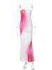 Hugcitar Elegant Print Strapless Patchwork Mesh Sexy See Through Maxi Dress Summer Women Fashion Outfits Beach Festival Party_ecoleips.com