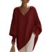 2026 Spring Cross Border Solid Color Long Sleeve V-neck Lazy Style Sweater Women's Loose Knitted Top_ecoleips.com