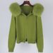 Women's Clothing Zipper Real Fox Fur Collar Hooded Cardigan Tops Jacket Women High End Spring And Autumn_ecoleips.com