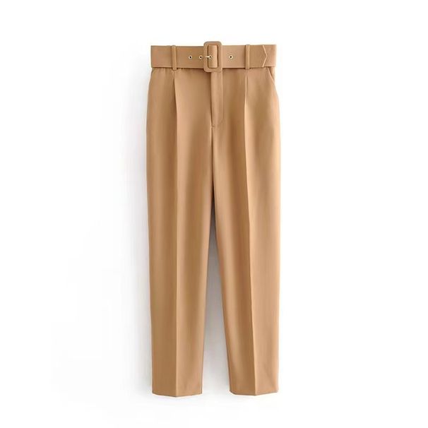 Slim-Fit Stretch Work Pants For Women - High Waist, Straight Leg, 9-Length, Solid Colors, S-XXXL"_ecoleips.com