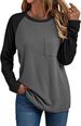 Verve 2025 Women's Round Neck Long Sleeve Patchwork T-Shirt Fashion Pocket Versatile Shirt_ecoleips.com