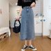 Women's Clothing Fat Girl Mm Large Size Denim Skirt Female High Waist Slim Medium And Long Hip Skirt Back Slit Loose Skirt Trendy_ecoleips.com