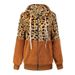 Women's Fleece-Lined Leopard Print Hooded Zip-Up Sweatshirt – Oversized Fit, Winter Warmth, Polyester Velvet (White/Khaki/Red/Green/Black)_ecoleips.com