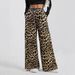 Voya Women's European And American Retro Chic Leopard Print Wide-leg For Women, Spring/summer High Loose-fitting Long With A Windbreaker Pants
_ecoleips.com