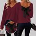 Elegant V-Neck Solid Color Sweater For Women | Loose Fit Long Sleeve Blouse With Bow Detail | Autumn Casual Top_ecoleips.com