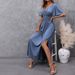 Women's Clothing Ins New Elegant And Generous Deep V Neck Design With Slits On Both Sides And Pleated Waist Long Skirt_ecoleips.com