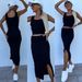 New Vest Short Skirt Set Solid Color Slim Top Slit Skirt Women's Two-piece Set_ecoleips.com