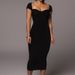 Women’s Clothing Ribbed Hort Leeved Bra High Waited Lim Fitting Long Dre Elegant Commuting Tight Fitting Buttock Wrap Dress_ecoleips.com