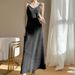 New Acetic Acid Satin Suspender Dress Women Wearing V-Neck Silk Print For A Slimming And Sexy Long Skirt_ecoleips.com