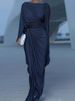 Fashion O-neck Irregular Draped Maxi Dress Women Sexy Split Bat Sleeves Solid Long Dress Elegant Temperament Slim Gowns Dresses_ecoleips.com