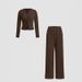 Stylish Knit Button-Up Long Sleeve Top & Wide Leg Pants Set - Comfortable Casual Outfit For Women (XS-XXL, Multiple Colors)_ecoleips.com