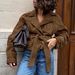 Women's Suede Belted Trench Coat With Notched Lapel - Elegant Fall/Winter Office Wear In Classic Brown_ecoleips.com
