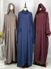 Hot Seller Ramadan Islamic Clothing Wrinkle Polyester Hoodie Abaya Dress With Undercap Muslim Women Abaya Hoodie Causal Dresses_ecoleips.com